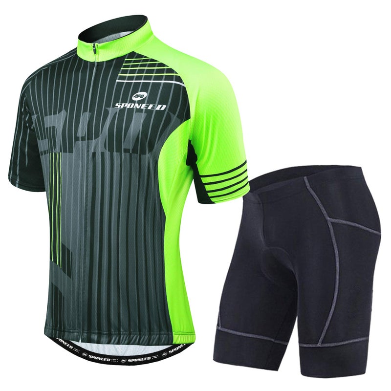 sponeed Men Bike Jerseys with Pockets Cycling Padded Tights Cycle Underwear Black Green US XXL - Image 1